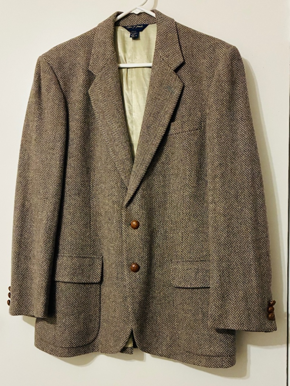 Wm F FARAH MENS WOOL 2 BUTTON SPORT JKT/BLAZER SZ 42R GREY/BROWN HERRINGBONE